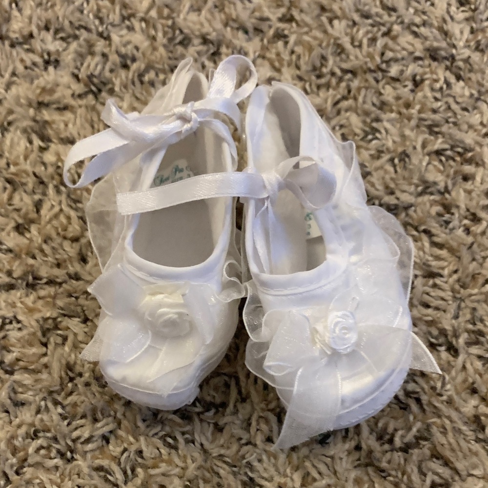 Infant Baby Slippers with Ribbons & Lace